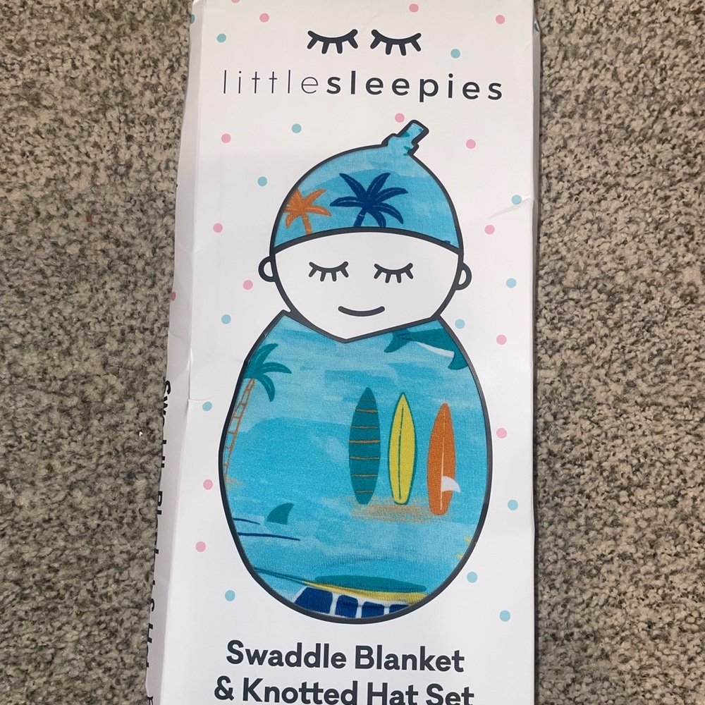 Little Sleepies Surf Life Swaddle Blanket & Knotted Hat Set